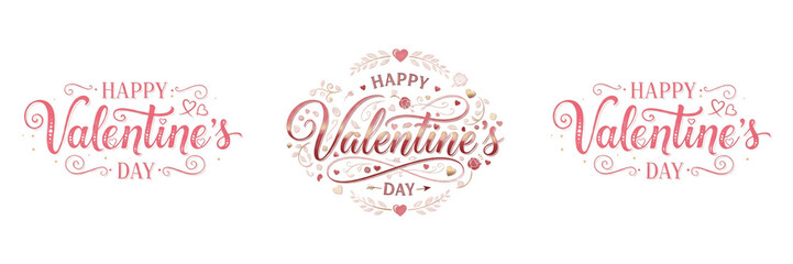 Decorative Happy Valentine's Day Badge Greeting, Romantic Floral Love Celebration Emblem Isolated on Transparent Background PNG Digital Asset © laskhar