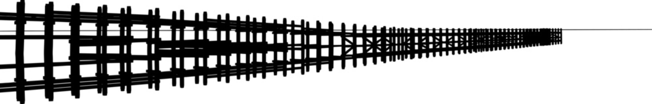 Wooden trestle bridge silhouette shown from a low angle perspective