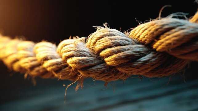 An intricate close-up of a twisted natural fiber rope captures the texture and detail, emphasizing strength and resilience, showcasing the beauty of natural materials in art.