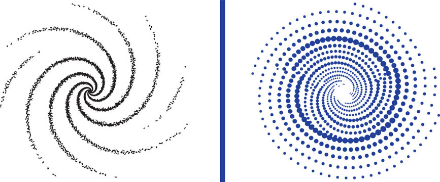 Abstract spiral and vortex vector graphics in black and blue. Representing motion, energy, and cosmic patterns for modern design and creative branding