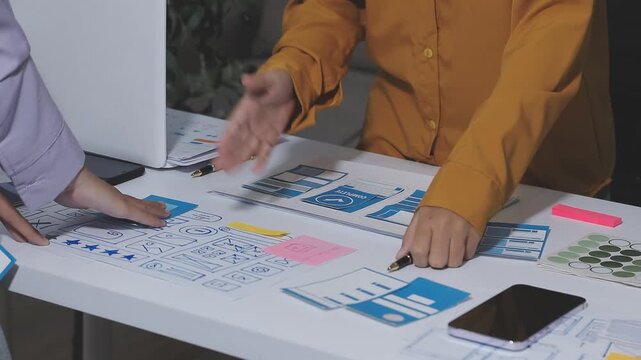 UXUI design collaboration with devices and sketches on table