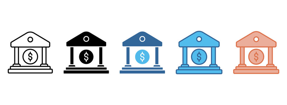 Bank Icon Set Multiple Style Collection