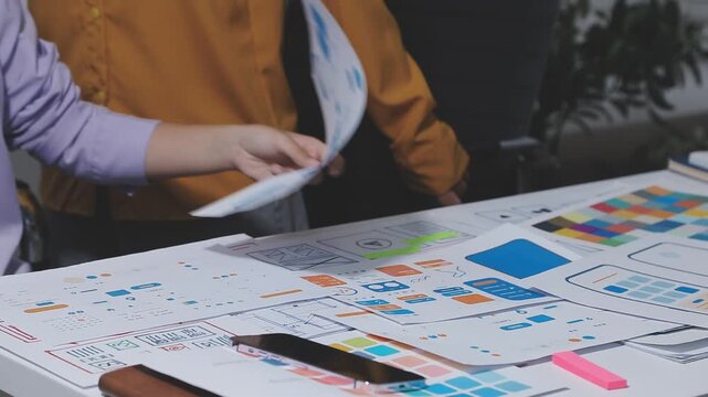 UXUI design collaboration with devices and sketches on table