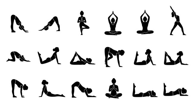 Collection of various yoga poses and stretches.