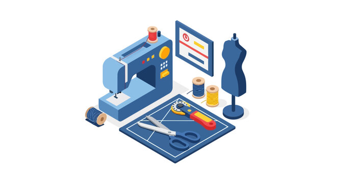 sewing machine and tools for fashion design.