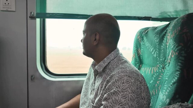 Man Looks Out Train Window, Himachal Pradesh, India - Kalka Shimla Toy Train