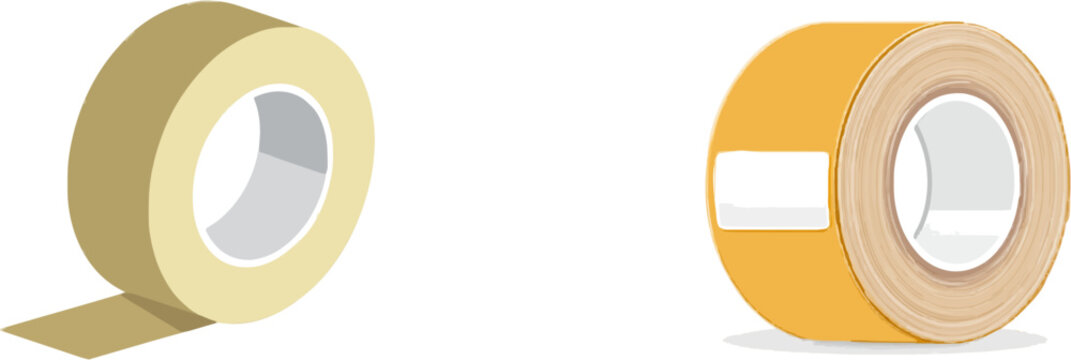 A roll of light brown, water-activated gummed paper tape with an adhesive strip is neatly wound on a white background