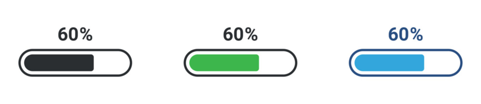 Progress bar indicator 60% icon set. loading status symbol. percentage and completion concept. vector illustration.
