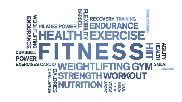 Fitness animated word cloud-text design animation tag kinetic typography seamless loop.
