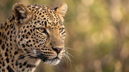 Obraz premium Majestic African Leopard Gazing Intensely in the Wild Savanna, a Symbol of Untamed Nature's Beauty