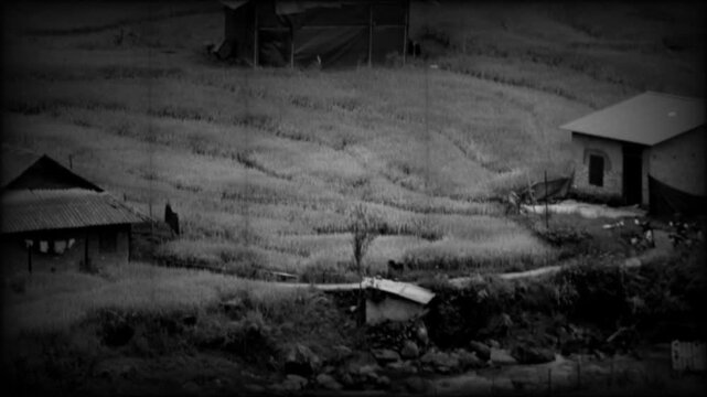 Sapa in Vietnam, riprese in bianco e nero stile vintage con sfarfallio