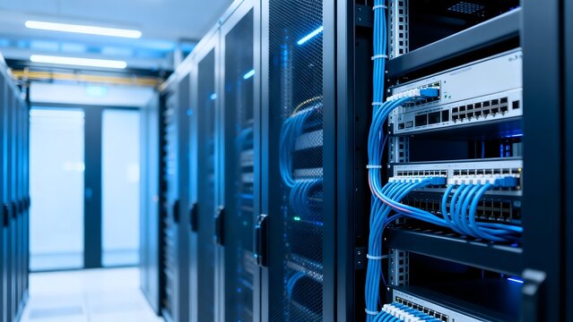 Server room with network cables