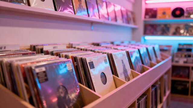 Vinyl records collection in store