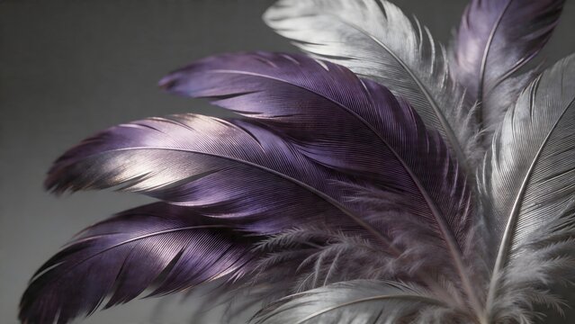 Closeup of purple and silver feathers