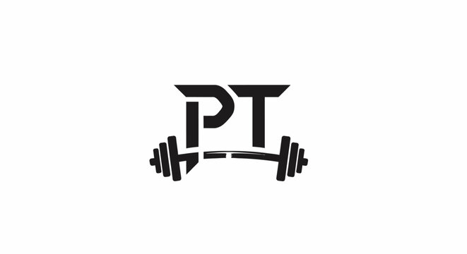 PT Logo with Barbell for Personal Training and Fitness Business