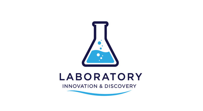 Laboratory flask with blue liquid and bubbles, innovation and discovery concept