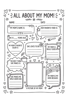 Mother&rsquo;s Day Kids Activity Sheet All About My Mom Printable Coloring Worksheet