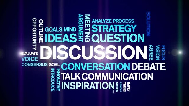 Discussion animated word cloud-text design animation tag kinetic typography seamless loop.