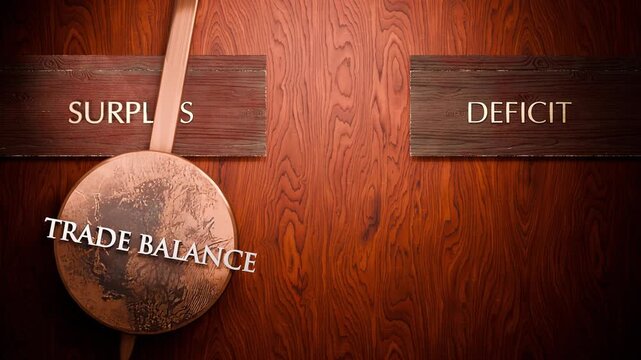 Trade balance swings between surplus and deficit. Visualizing a repeated pattern of Trade balance that cycles between extremities: surplus and deficit. Repeating transition from surplus to deficit.