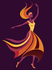 Obraz premium Dancing woman in flowing yellow and orange dress illustration