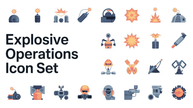Explosive operations team set with bomb disposal experts and equipment icons Vector