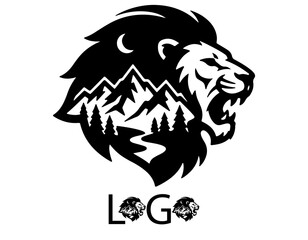 Obraz premium Black lion head vector illustration in tribal tattoo style with bold silhouette and wild predator expression