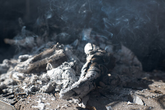 Smoking ash from a fire.
