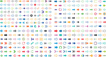 Naklejka premium colorful arrows and symbols in various shapes and sizes on white background for graphic design
