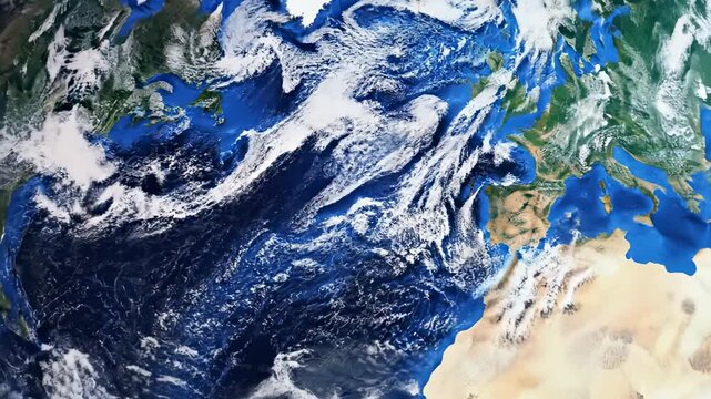 View of planet Earth from space showing continents, oceans, and swirling clouds