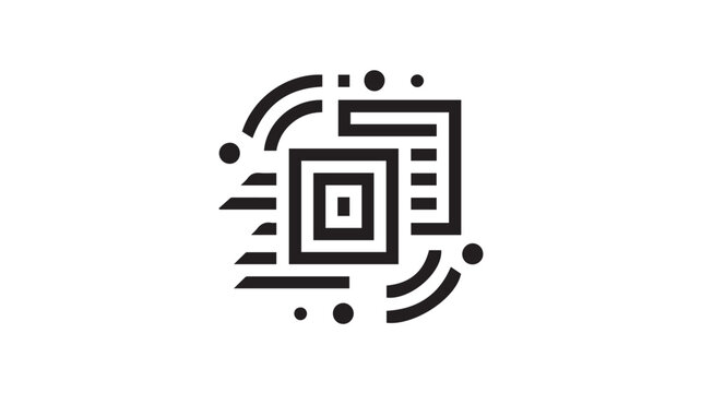 Square icon incorporates layered frames and motion dots to signify rapid digital information transfer.