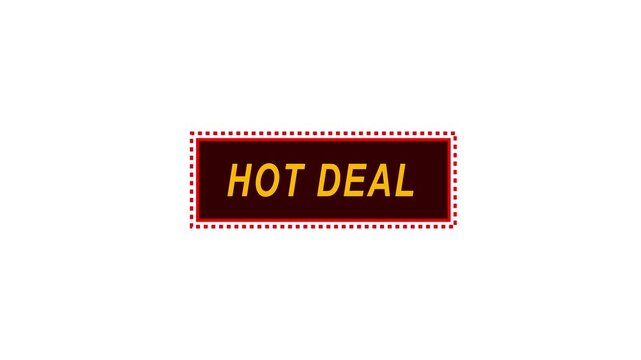 Hot deal text animation on red rectangle. Hot deal yellow promotional banner. Hot deal ecommerce marketing discount graphic on white.