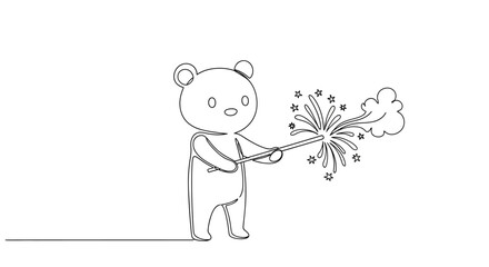 Fototapeta premium Cute bear character holding a sparkling firework stick.