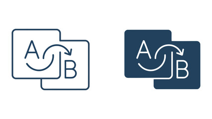 Two overlapping squares with an arrow showing A to B transition representing data migration or process change in a professional vector icon design for software development and analytics © MDBAYZID