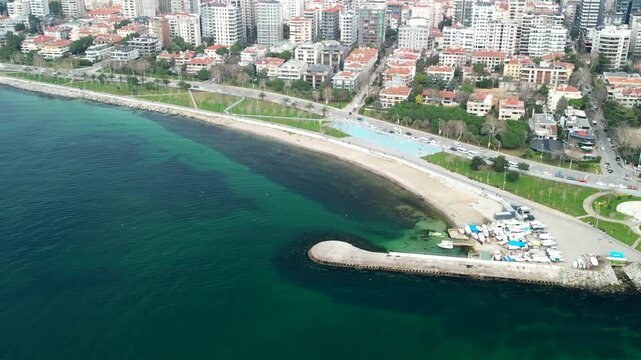 Erenkoy Public Beach, sunny weather in Istanbul zoom in shot