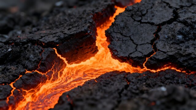 Lava flow through cracked earth