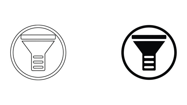 Professional funnel filter icon set with outline and solid black variants for data filtering systems e-commerce category sorting and search refinement UI tools isolated on white background