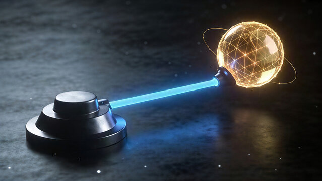 Glowing Golden Energy Sphere Securely Anchored to Metallic Base