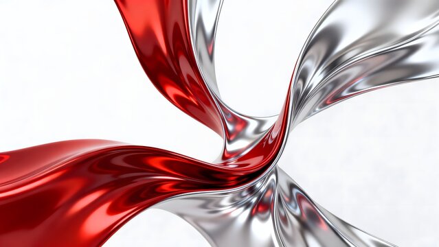 Abstract red and silver flowing shapes