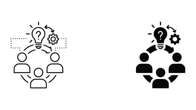 Team communication and workflow feedback icon set with speech bubbles and gear symbols for continuous improvement and operational efficiency vector graphic design for business presentations