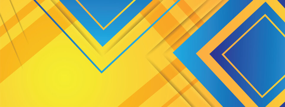Blue and yellow dynamic background space for text with arrow and abstract shape. Halftone, dots, and ideal for banner cover.