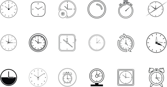 Collection of vintage and modern watch face designs in black and white