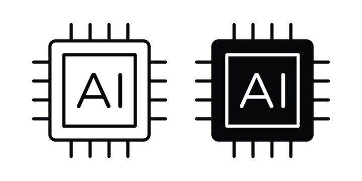 AI processor chip icon design. Editable Stroke. Isolated on white background