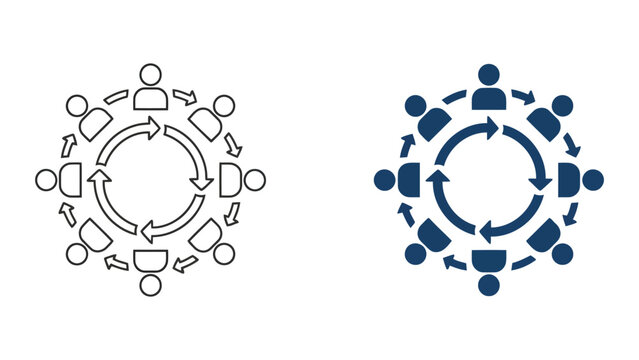 Continuous team workflow cycle vector icon set showcasing iterative processes and circular project management for agile business development and consistent operational improvement