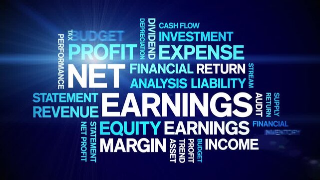 Net Earnings animated word cloud-text design animation tag kinetic typography seamless loop.