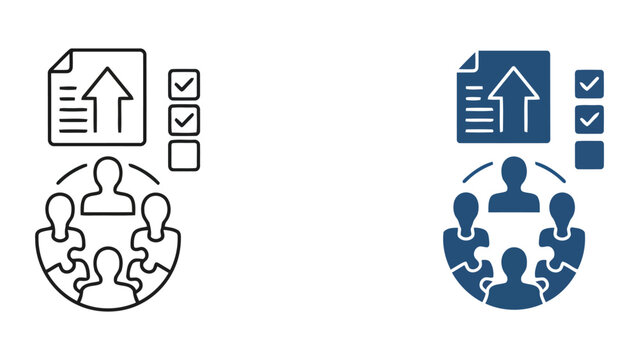 Strategic planning and team workflow organization icon set with modular elements and lightbulb ideas for business process mapping