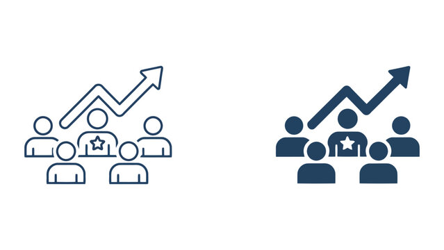 Team performance growth vector icons featuring leaders with star symbols and upward trending arrows representing business success and professional development in high quality flat design style