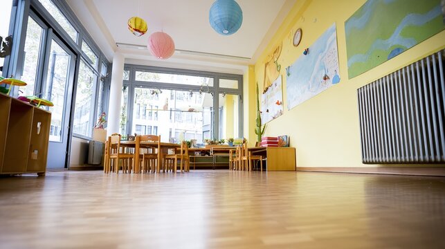 daycare. An empty daycare classroom filled with vibrant educational tools, ready for young minds to explore. lifestyle magazines.