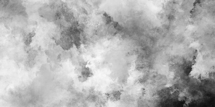 Dramatic black smoke and cloud formation, bizarre forms of white powder explosion cloud against black background, cement wall modern style background and texture.