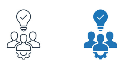 Fototapeta premium Business team reviewing project checklist and workflow cycle icons in outline and solid vector design styles for corporate management and team collaboration concepts isolated on white background