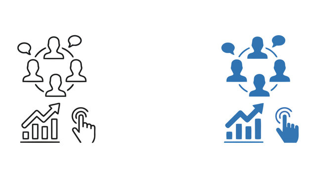 Professional team ideation and organizational workflow icons in minimalist vector graphic design for business branding